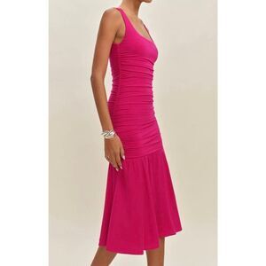 Reformation Kayla Ruched Jersey Midi Dress Size L Pink